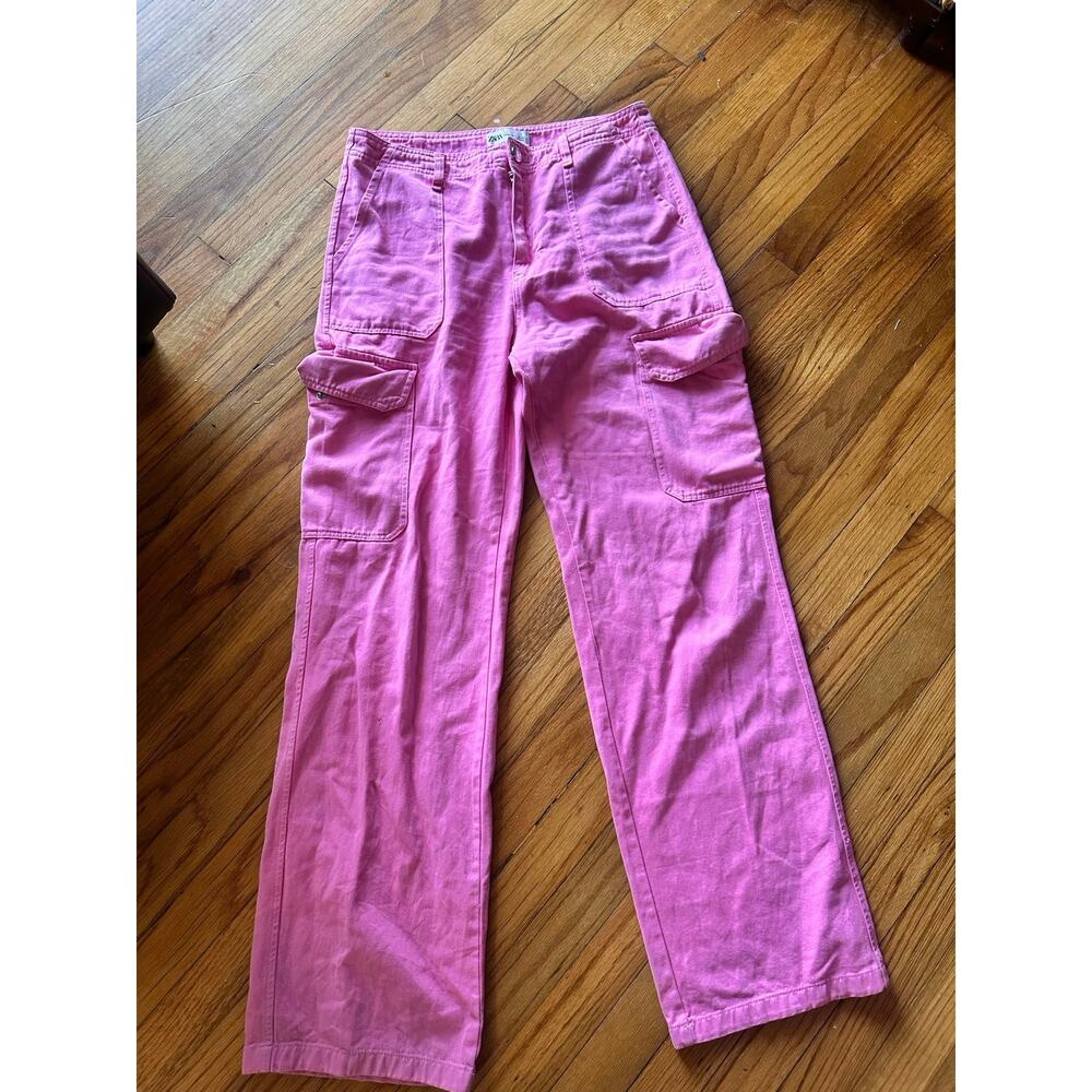 Pink Cargo Pants Size 6 Zara Utility Pocket Straight Leg